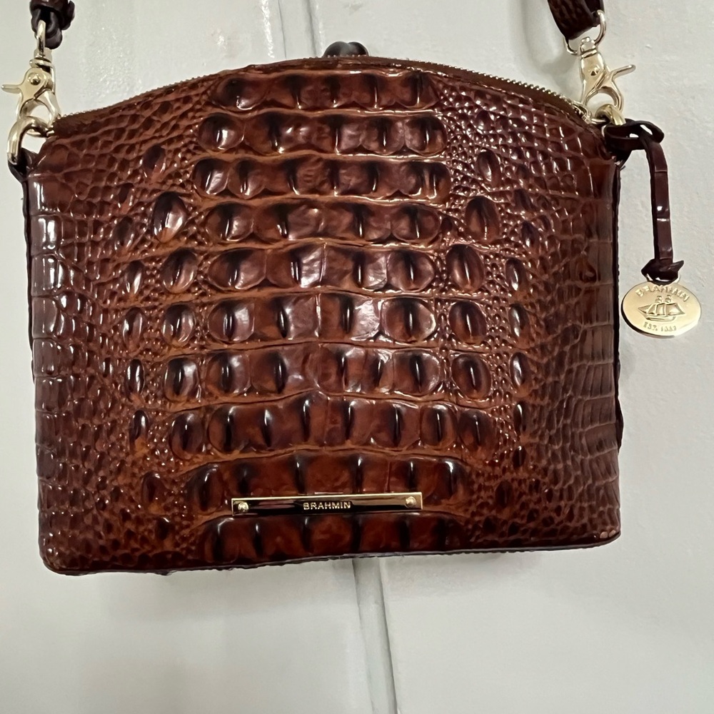 Brahmin Rich Brown Croc-Embossed Crossbody Bag - Picture 2 of 7